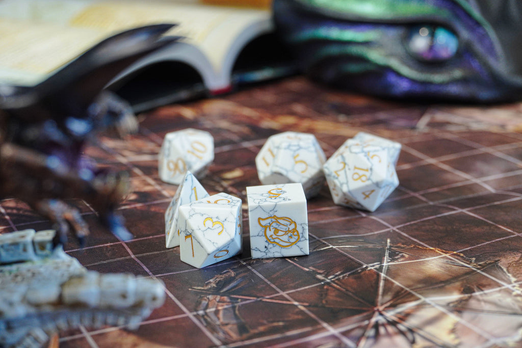 Dudley's Hoard - Transmuted White Turquoise Stone Dice Set