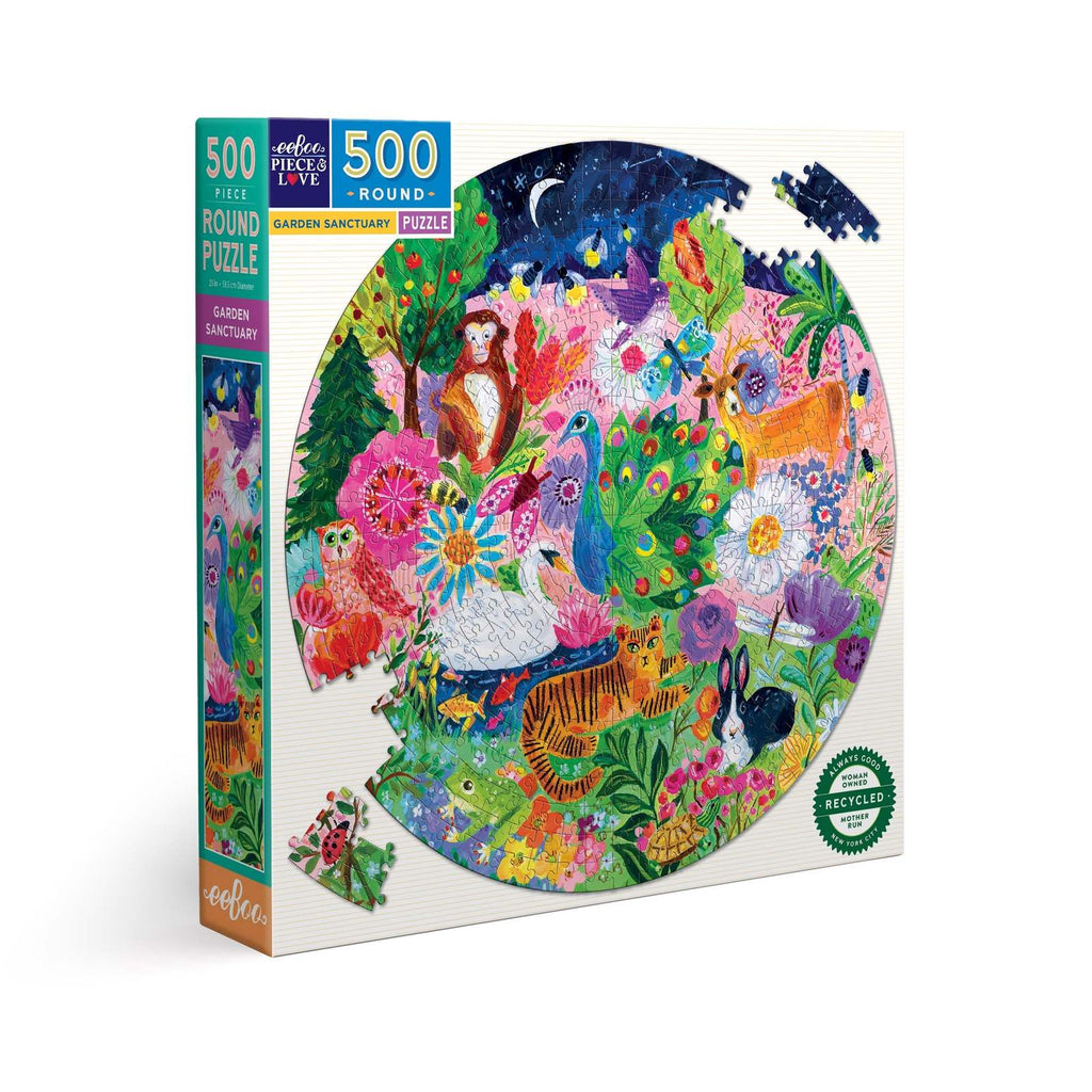 eeBoo: Garden Sanctuary - Round Puzzle (500pc Jigsaw)