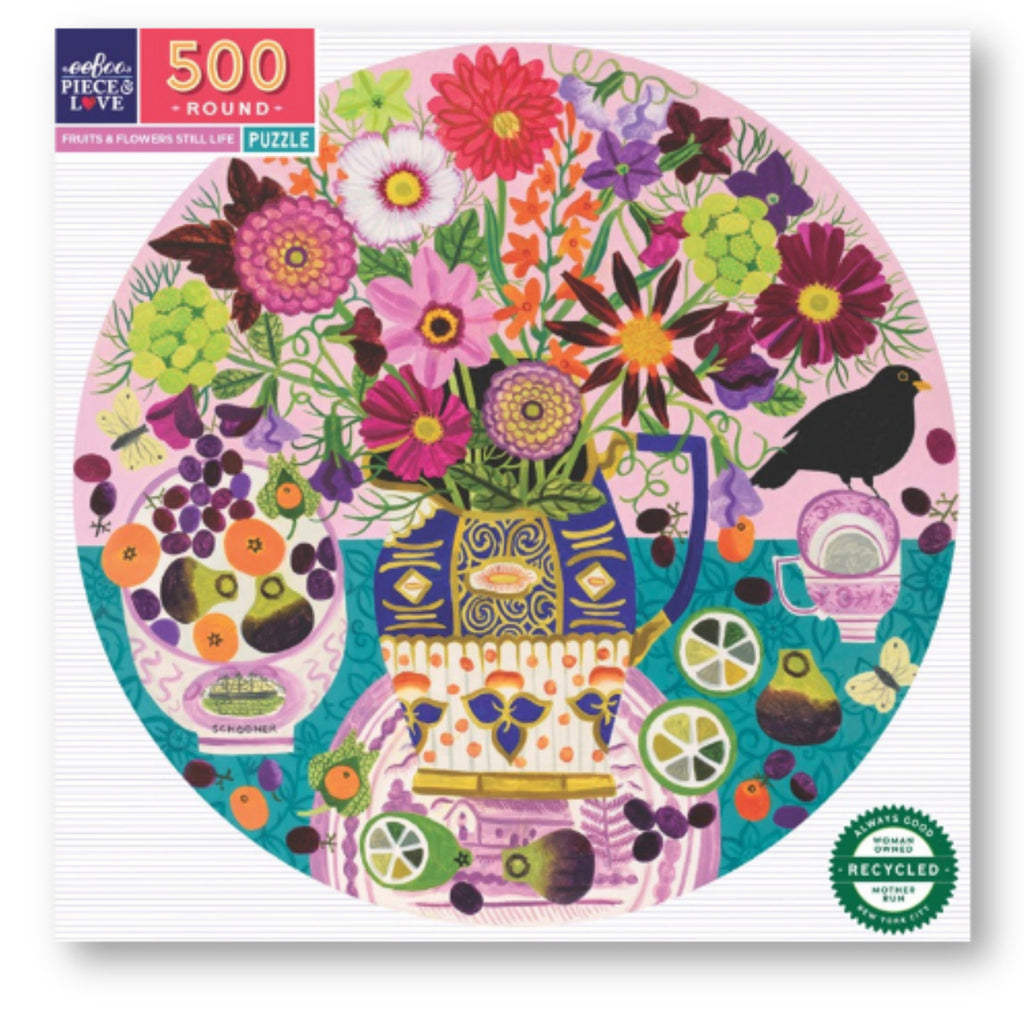 eeboo: Fruits & Flowers Still Life - Round Puzzle (500pc Jigsaw)