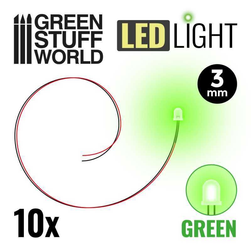 GSW: Green LED Lights (3mm) - 10 Pack