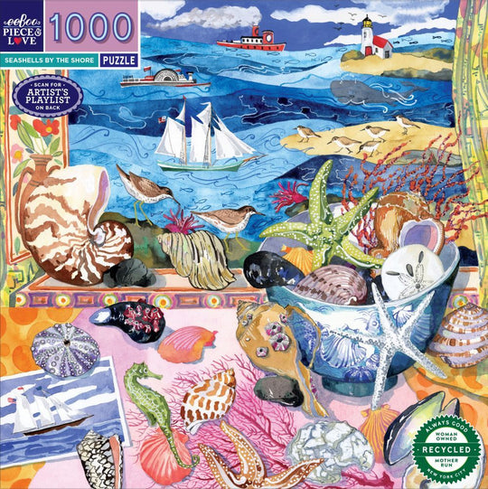 eeBoo: Seashells by the Shore Square (1000pc Jigsaw)