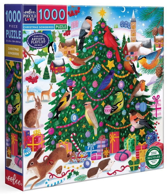 eeBoo: Christmas Songbirds - Square Puzzle (1000pc Jigsaw)