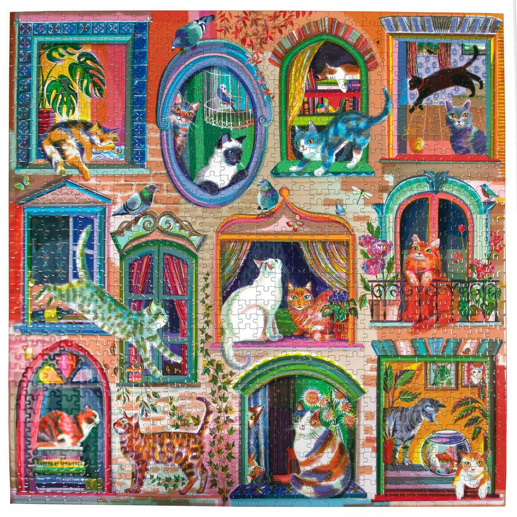 eeBoo: 1,000-Piece Jigsaw Puzzle - Piece & Love: Cats In Window