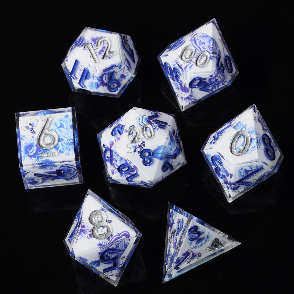 Dudley's Gallery - Porcelain Beauty Sharp Edge Resin Dice Set